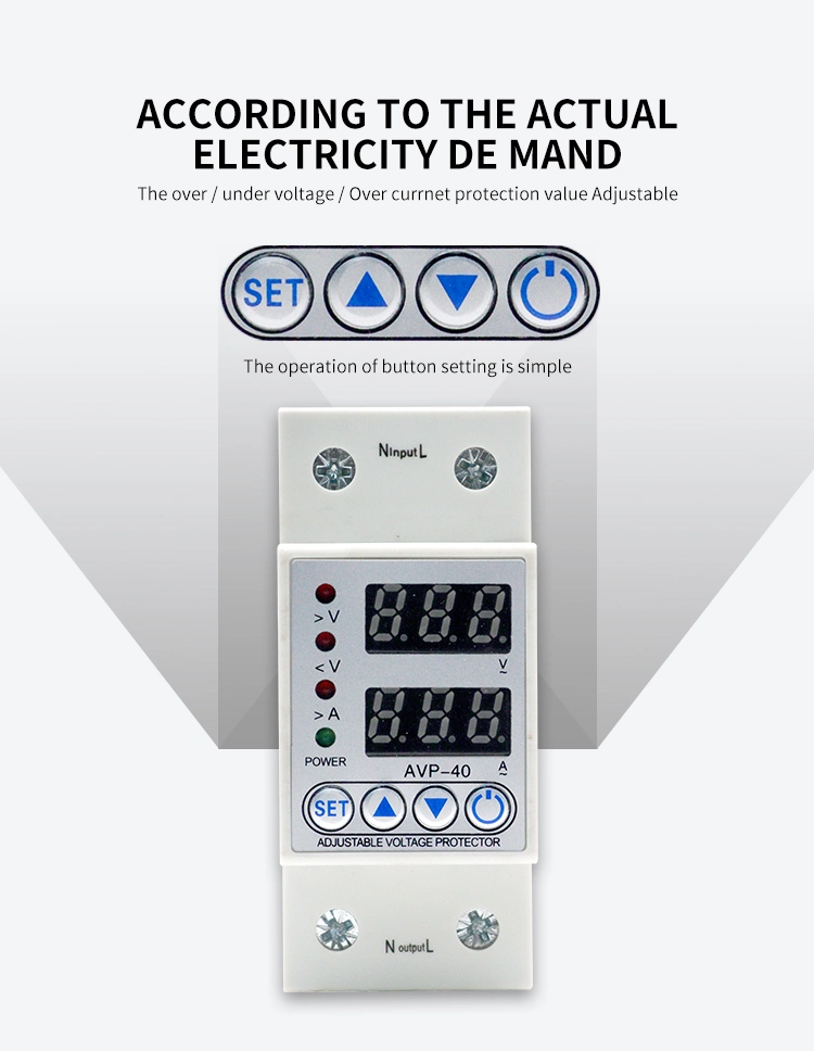 Low Price DIN Rail Automatic Adjustable Digital Over Under Voltage Protector 40A 63A 80A 100A 230V Voltage Protector